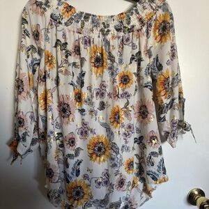Sunflower Print Off-Shoulder Blouse